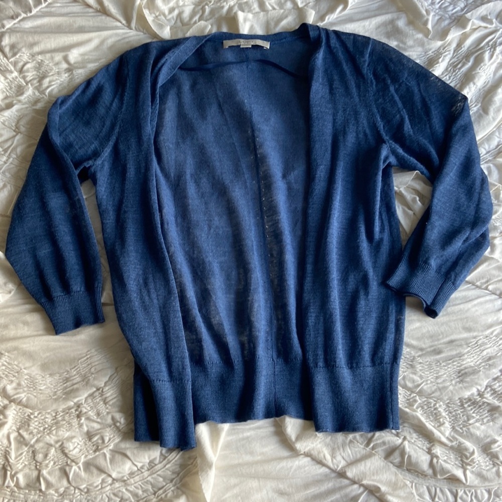 Light open front blue sweater